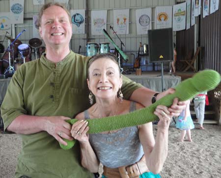 Janet and Gavin pose with the Green Phallus before the Heartland panel discussion