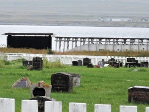Beyond the memorial is the section of the Barents Sea that separates the island of Vardø from the Finnmark mainland. — at Steilneset Memorial in Vardø, Norway.
