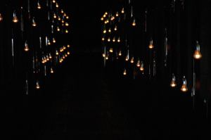Each light represents a person — at Steilneset Memorial in Vardø, Norway.